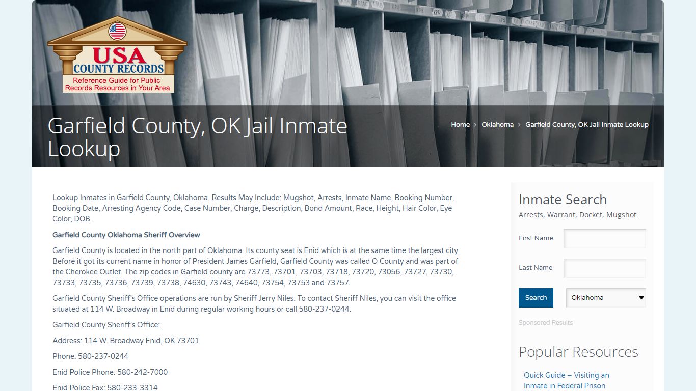 Garfield County, OK Jail Inmate Lookup | Name Search